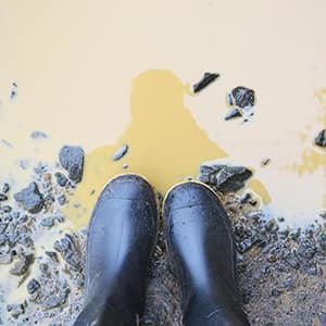 Black boots near muddy puddle