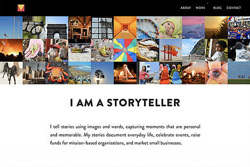 A screenshot of MarisaCatalinaCasey.com with the words I am a storyteller