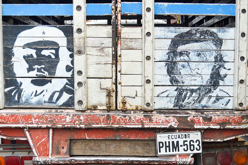 Stenciled images of Che Guevara on the back of a truck in Otovalo, Ecuador