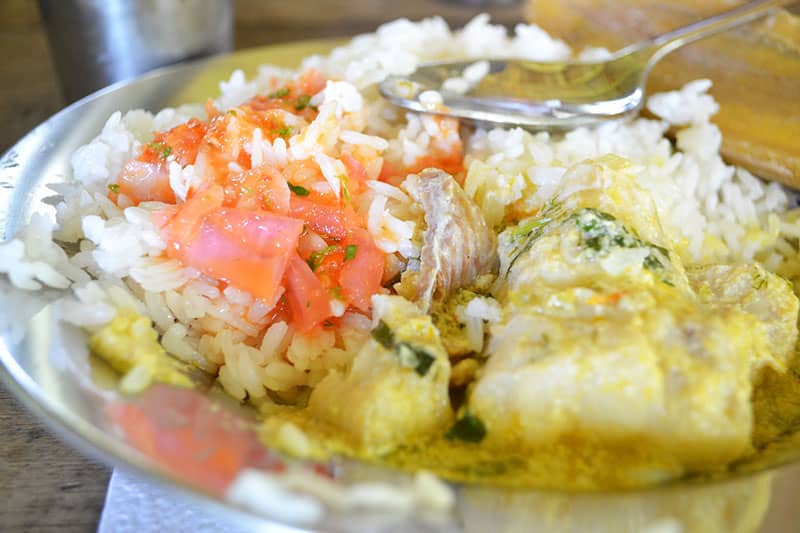 A close up of Pescado Encocado, an Ecuadorian seafood dish