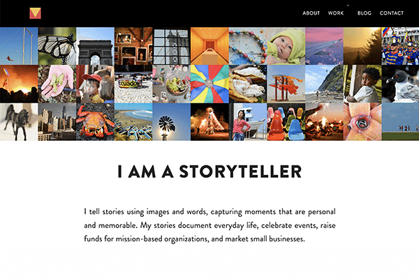 A screenshot of the previous MarisaCatalinaCasey.com with the words I am a storyteller