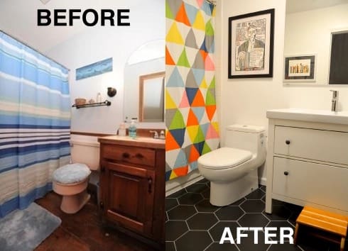 Before and after images from a bathroom renovation